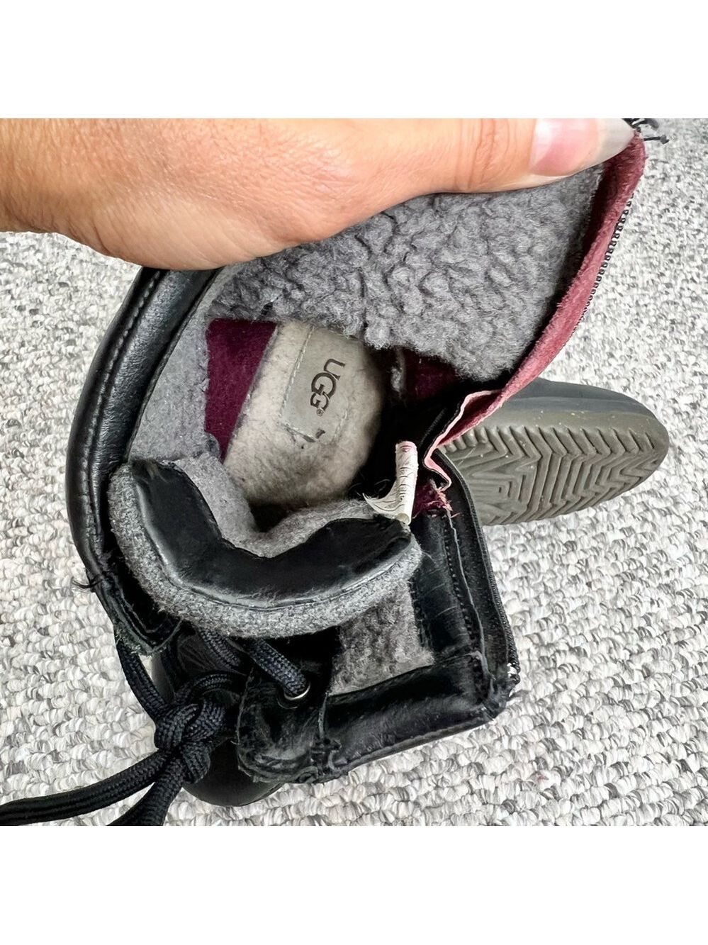 UGG Kesey waterproof black leather grey wool lined winter ankle snow boots 7.5 - Picture 11 of 13